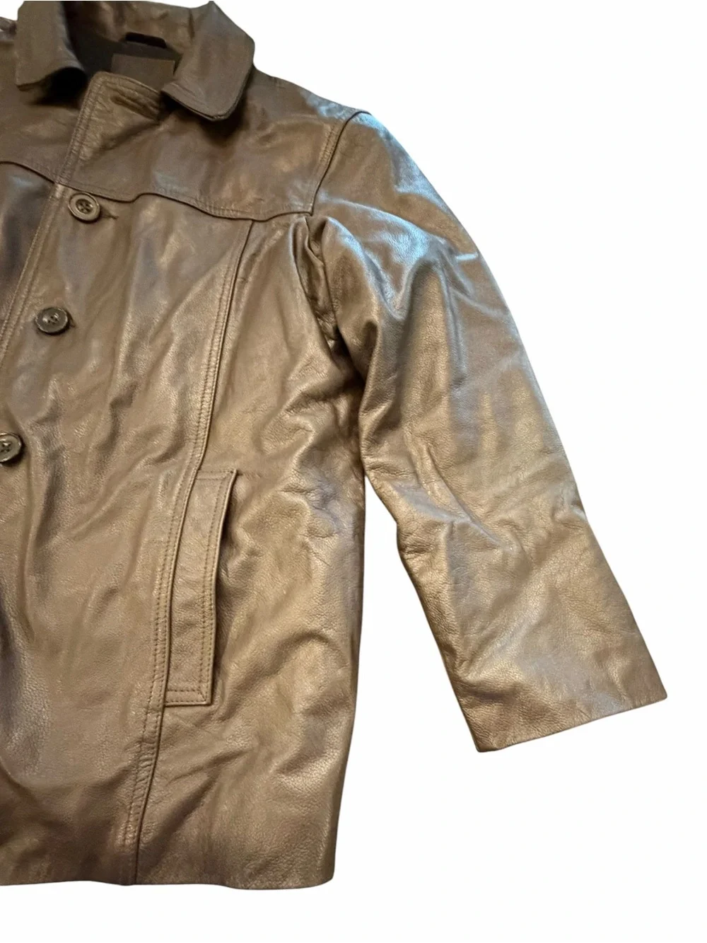 Vintage J Crew Leather Bomber Jacket Mens Medium Brown Wool Lined Button Up